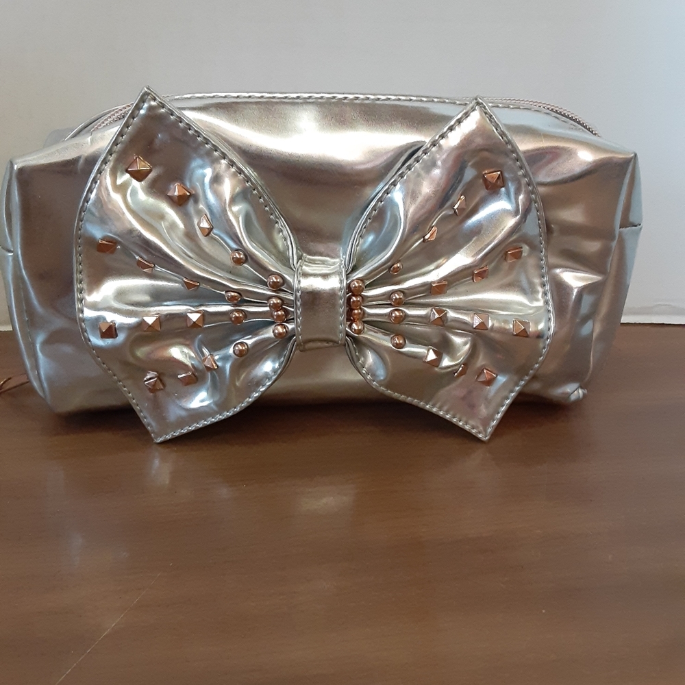 Silver Clutch Purse with Large Bow